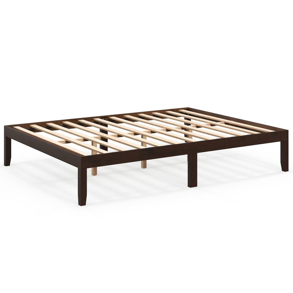 Queen Size Wood Bed Frame with Wooden Slats Support and Rubber Wood Legs-Simple Bed Frame-DECOROLALA