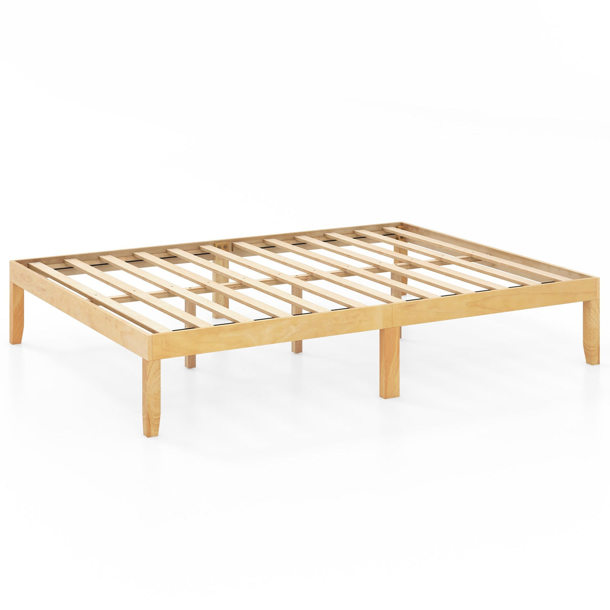 Queen Size Wood Bed Frame with Wooden Slats Support and Rubber Wood Legs-Simple Bed Frame-DECOROLALA