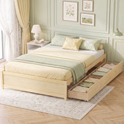 Queen Size Bed Frame with 2 Rolling Storage Drawers-Trundle Bed Frame-DECOROLALA