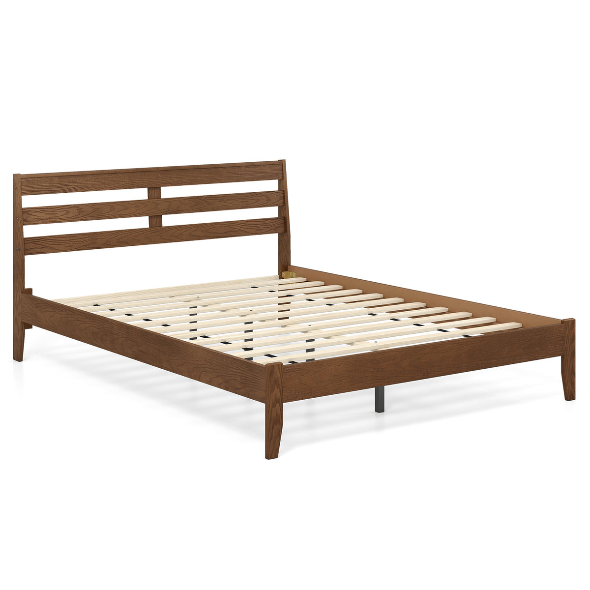 Queen Size Wood Platform Bed Frame with Slat Headboard-Simple Bed Frame-DECOROLALA