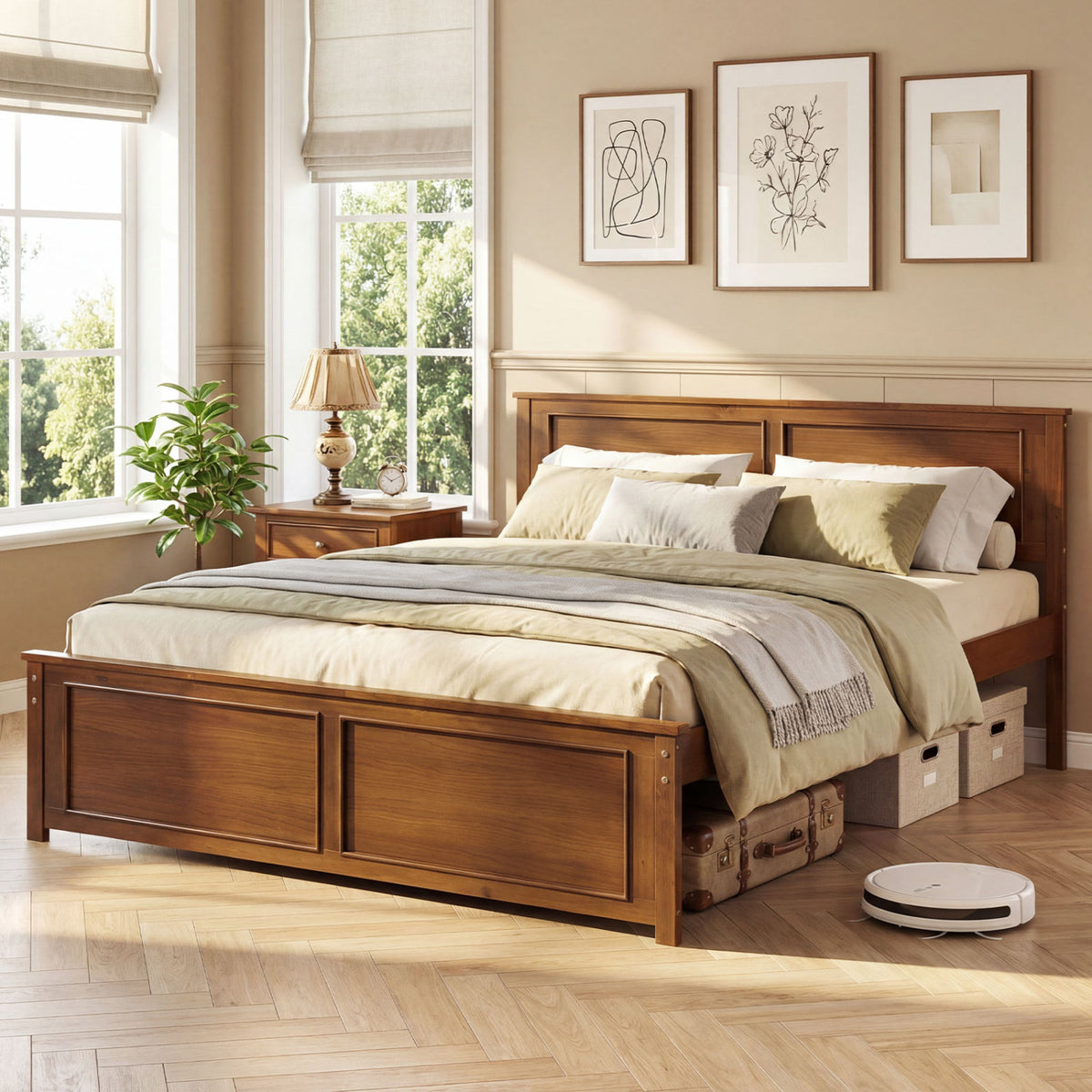 Queen Size Wooden Bed Frame with Headboard-Simple Bed Frame-DECOROLALA