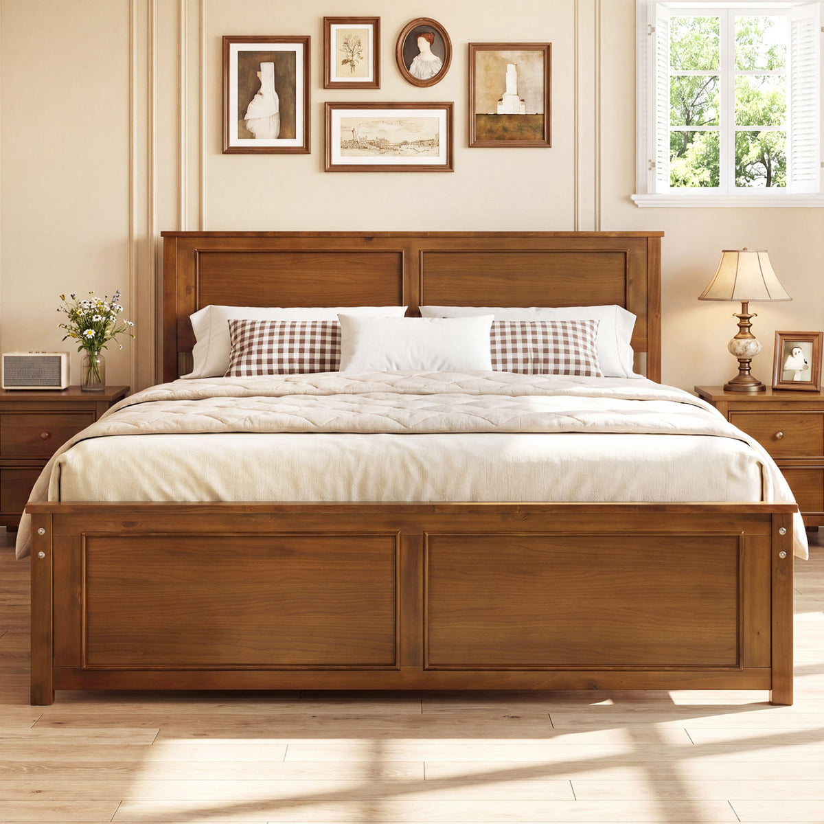 Queen Size Wooden Bed Frame with Headboard-Simple Bed Frame-DECOROLALA