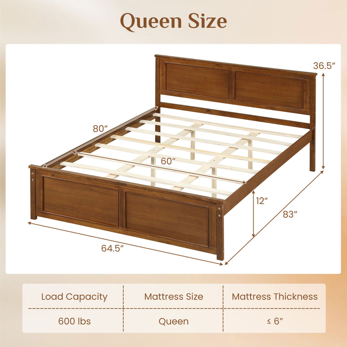 Queen Size Wooden Bed Frame with Headboard-Simple Bed Frame-DECOROLALA