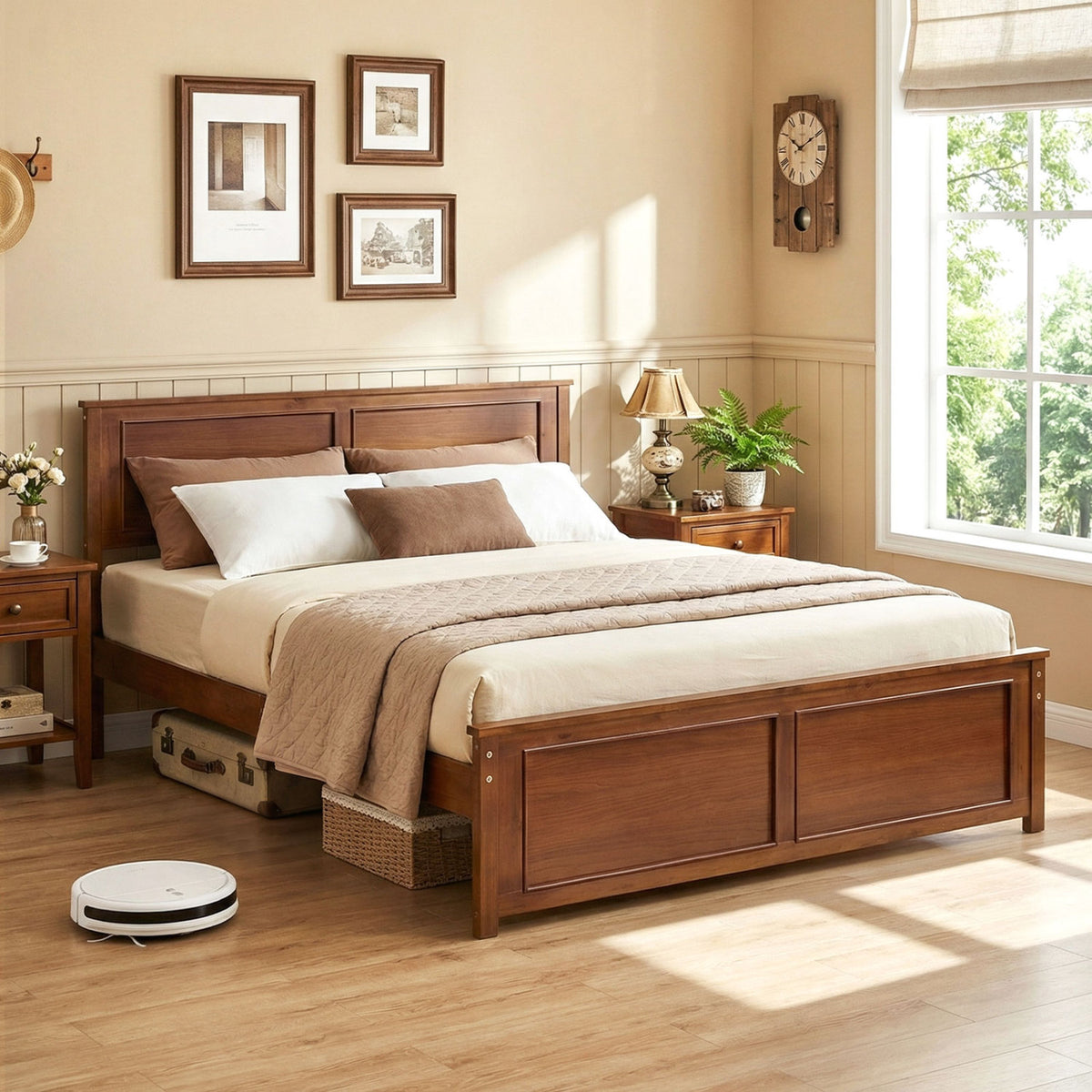 Queen Size Wooden Bed Frame with Headboard-Simple Bed Frame-DECOROLALA
