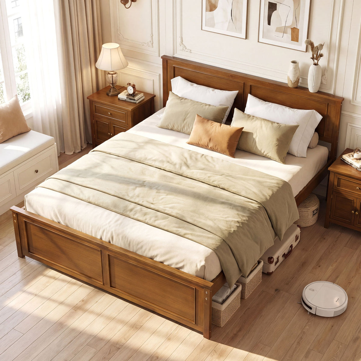 Queen Size Wooden Bed Frame with Headboard-Simple Bed Frame-DECOROLALA