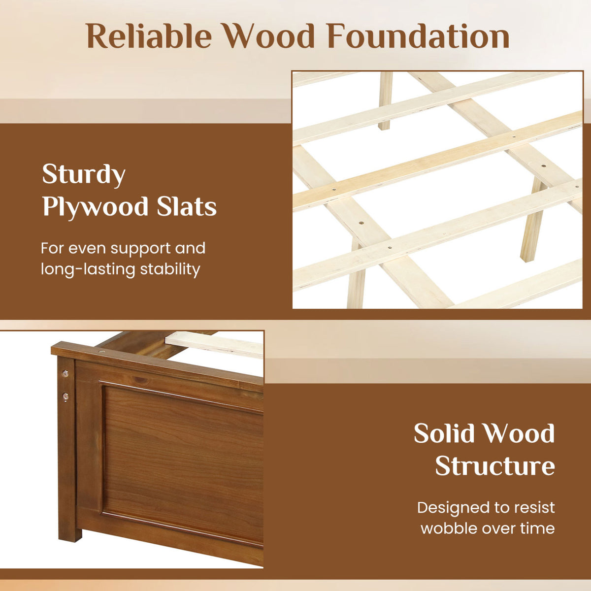 Queen Size Wooden Bed Frame with Headboard-Simple Bed Frame-DECOROLALA