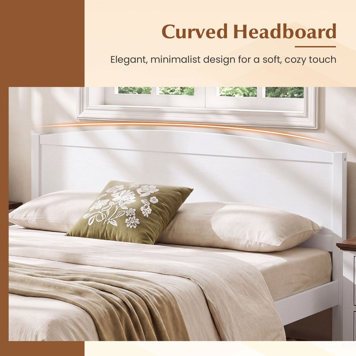 Queen Size Wooden Platform Bed Frame with Curved Headboard-Beds & Bed Frames-DECOROLALA