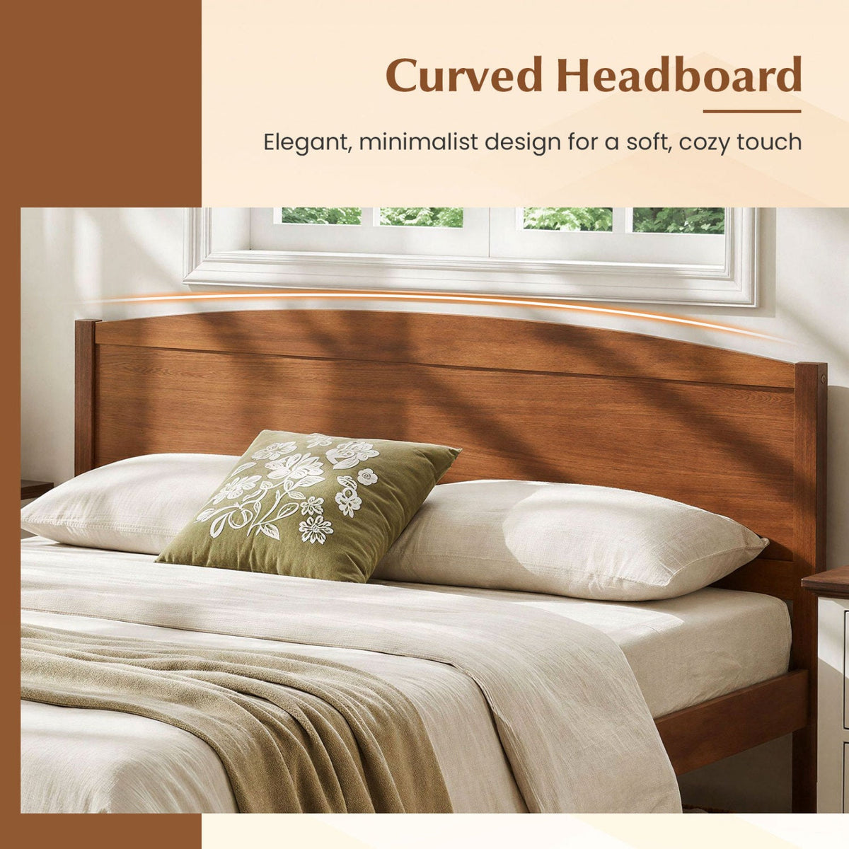 Queen Size Wooden Platform Bed Frame with Curved Headboard-Beds & Bed Frames-DECOROLALA