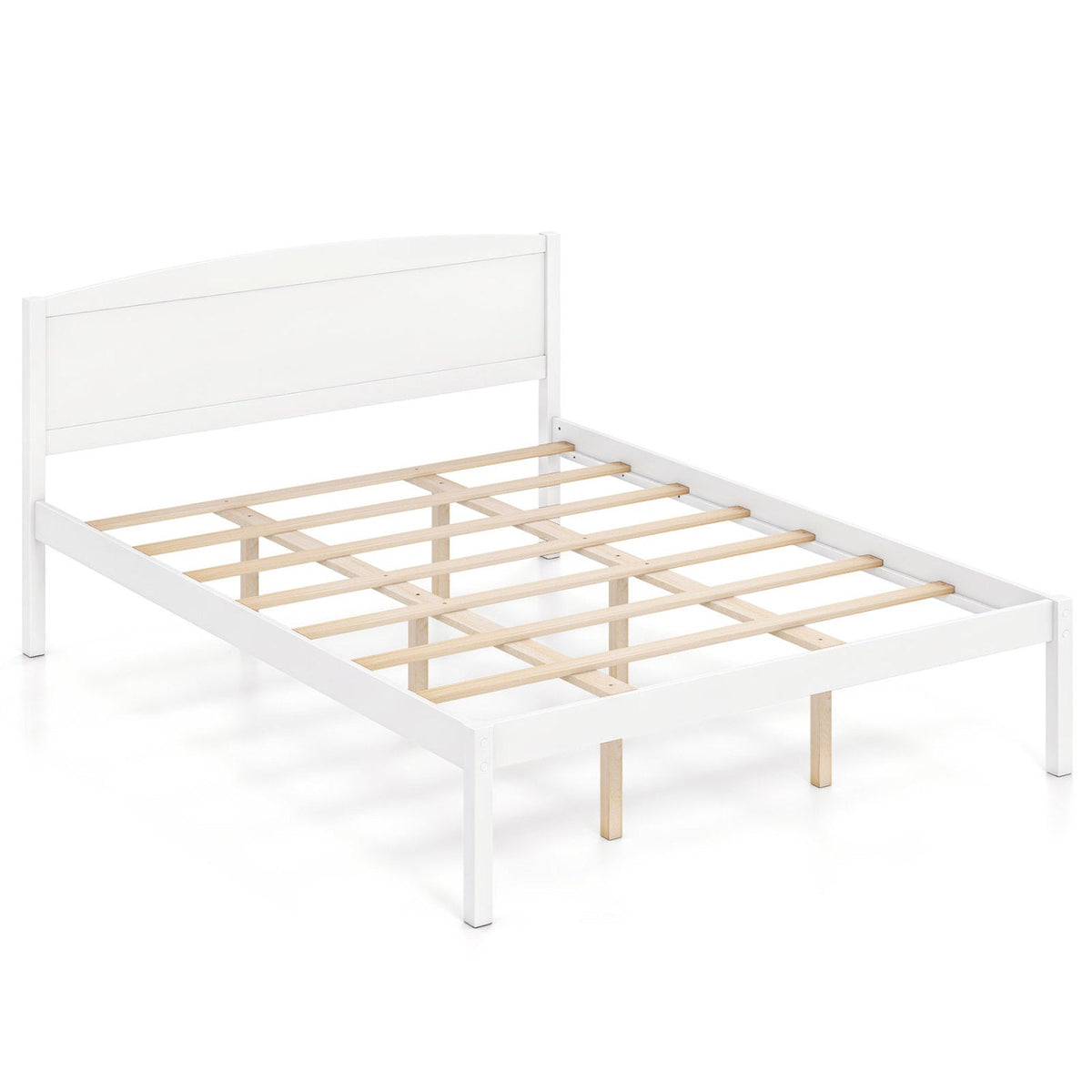 Queen Size Wooden Platform Bed Frame with Curved Headboard-Beds & Bed Frames-DECOROLALA