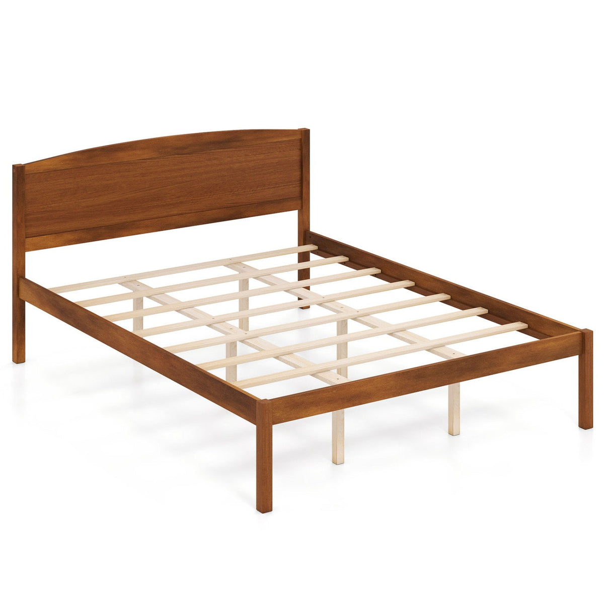 Queen Size Wooden Platform Bed Frame with Curved Headboard-Beds & Bed Frames-DECOROLALA