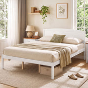 Queen Size Wooden Platform Bed Frame with Curved Headboard-Beds & Bed Frames-DECOROLALA