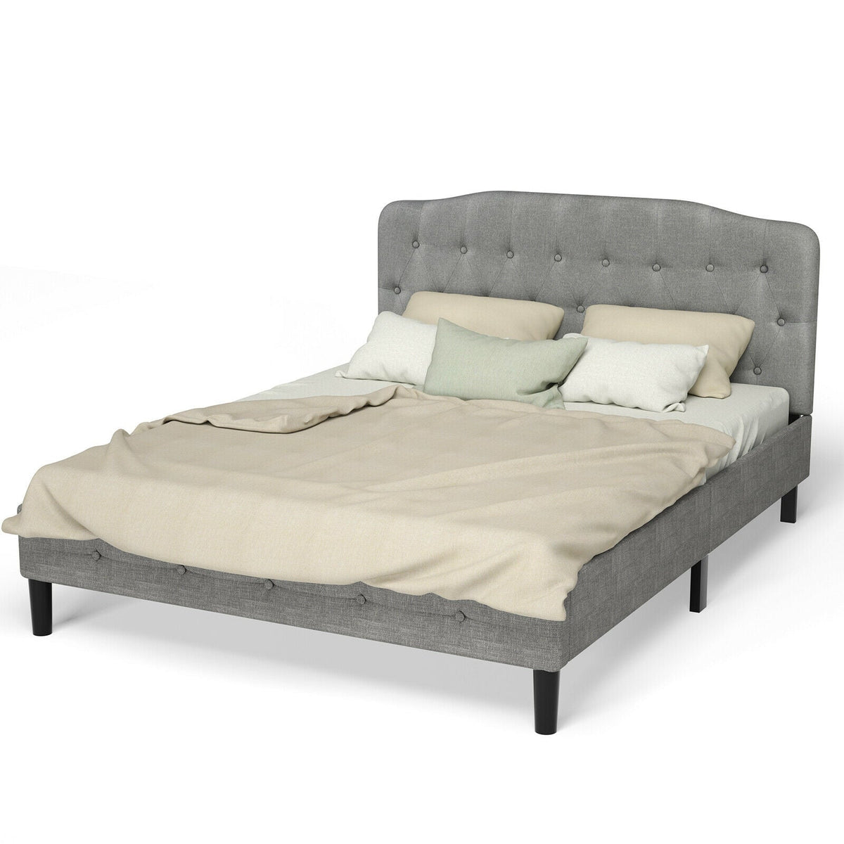Queen Upholstered Headboard - Dark Grey Button Tufted 62"-Headboards-DECOROLALA