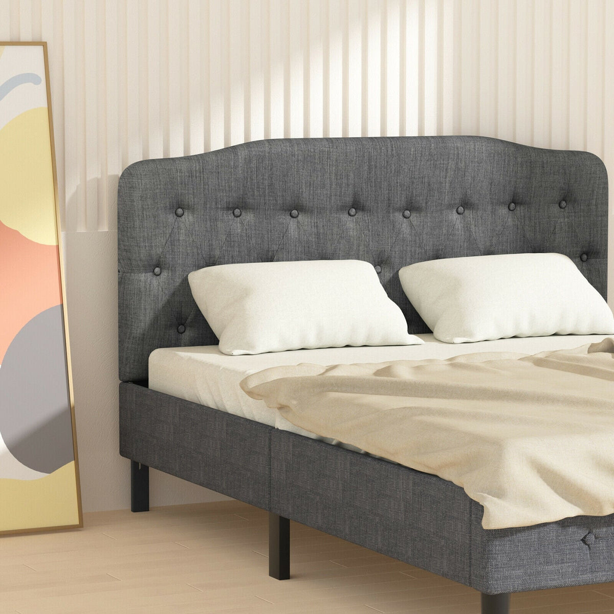 Queen Upholstered Headboard - Dark Grey Button Tufted 62"-Headboards-DECOROLALA