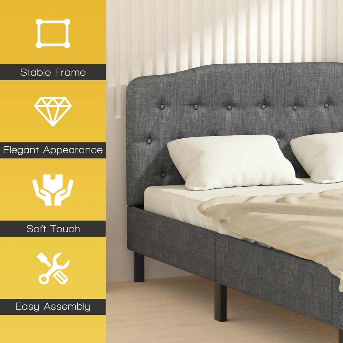 Queen Upholstered Headboard - Dark Grey Button Tufted 62"-Headboards-DECOROLALA