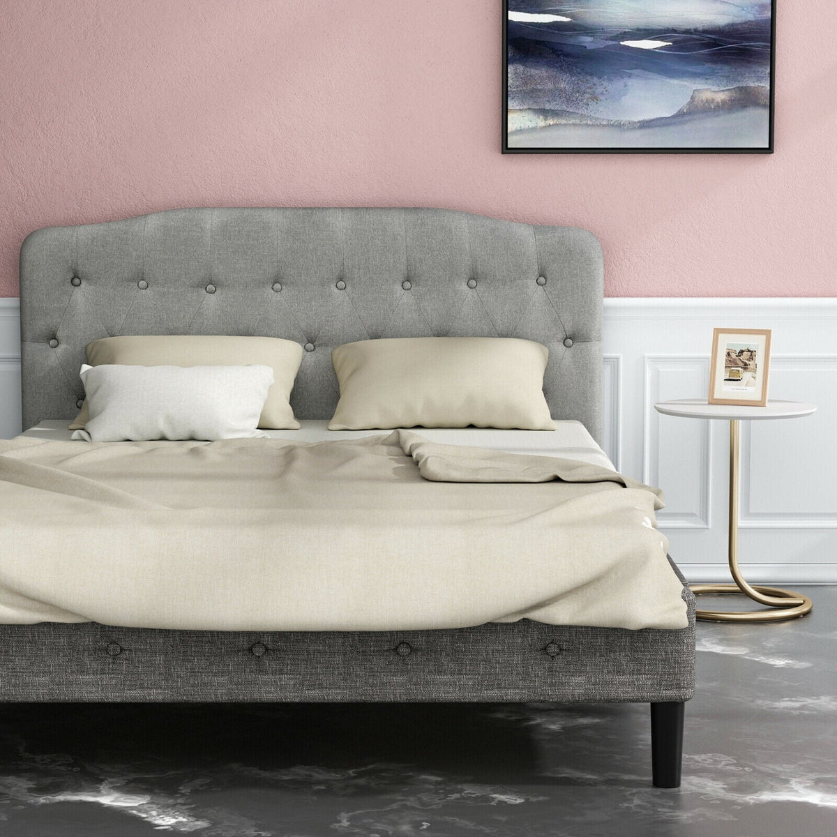 Queen Upholstered Headboard - Dark Grey Button Tufted 62"-Headboards-DECOROLALA