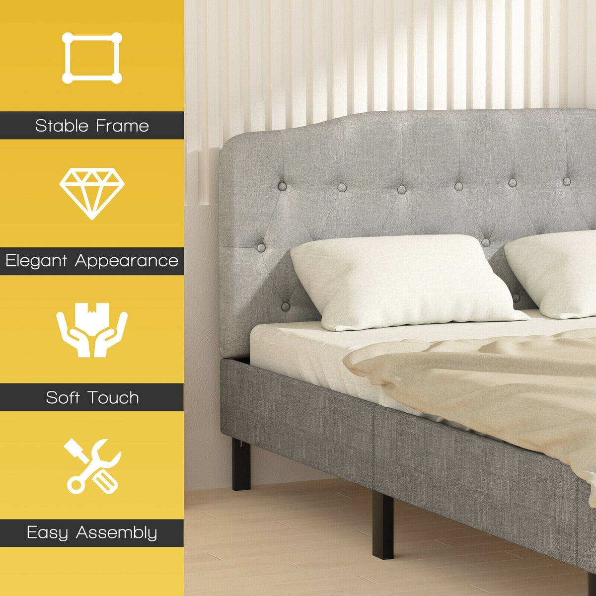 Queen Upholstered Headboard - Dark Grey Button Tufted 62"-Headboards-DECOROLALA