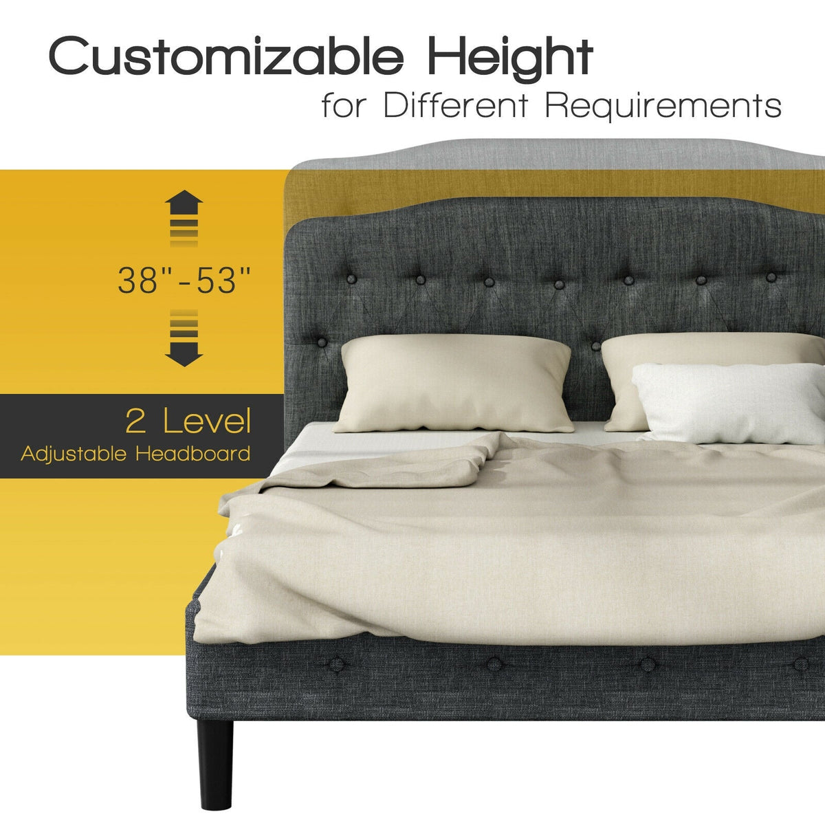 Queen Upholstered Headboard - Dark Grey Button Tufted 62"-Headboards-DECOROLALA