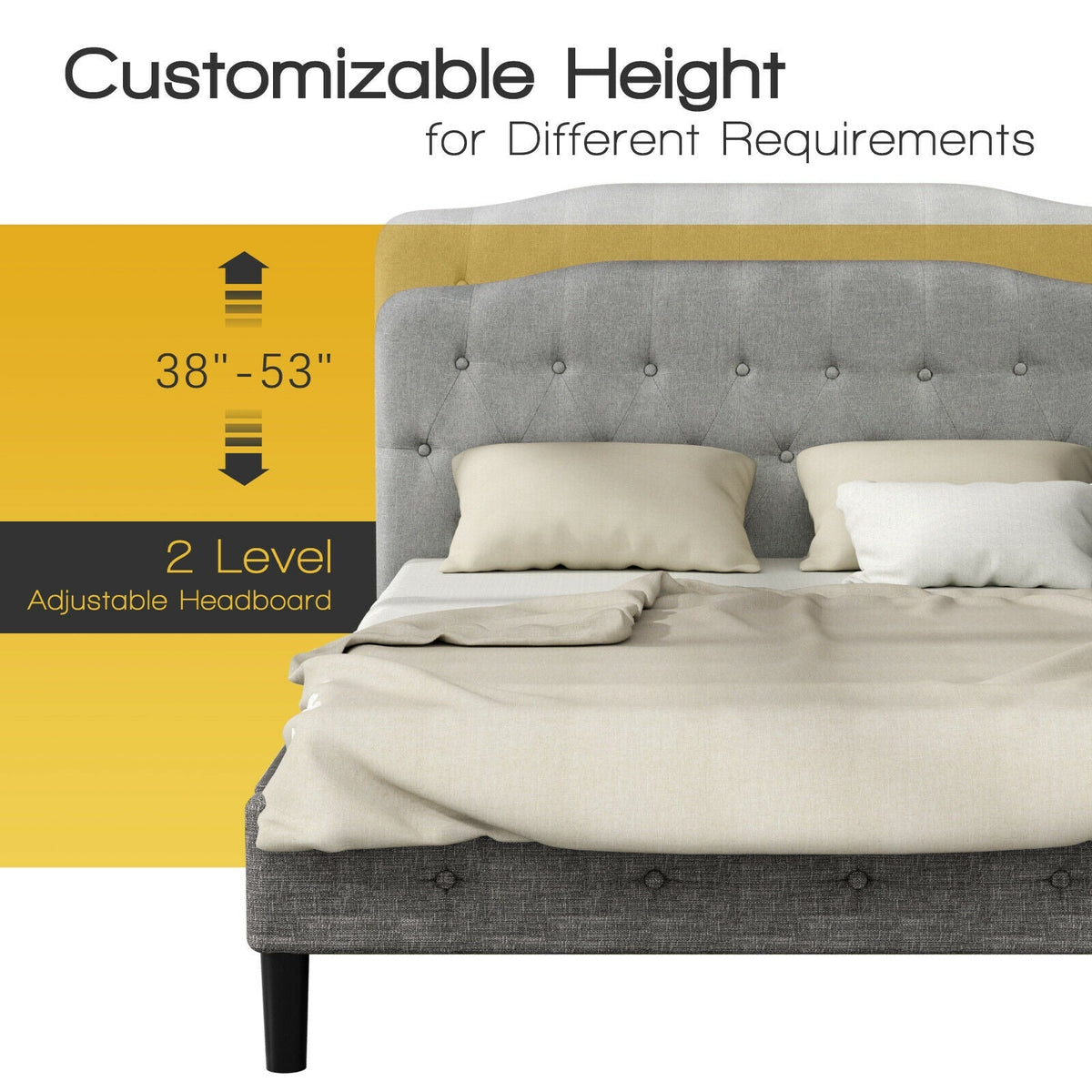 Queen Upholstered Headboard - Dark Grey Button Tufted 62"-Headboards-DECOROLALA