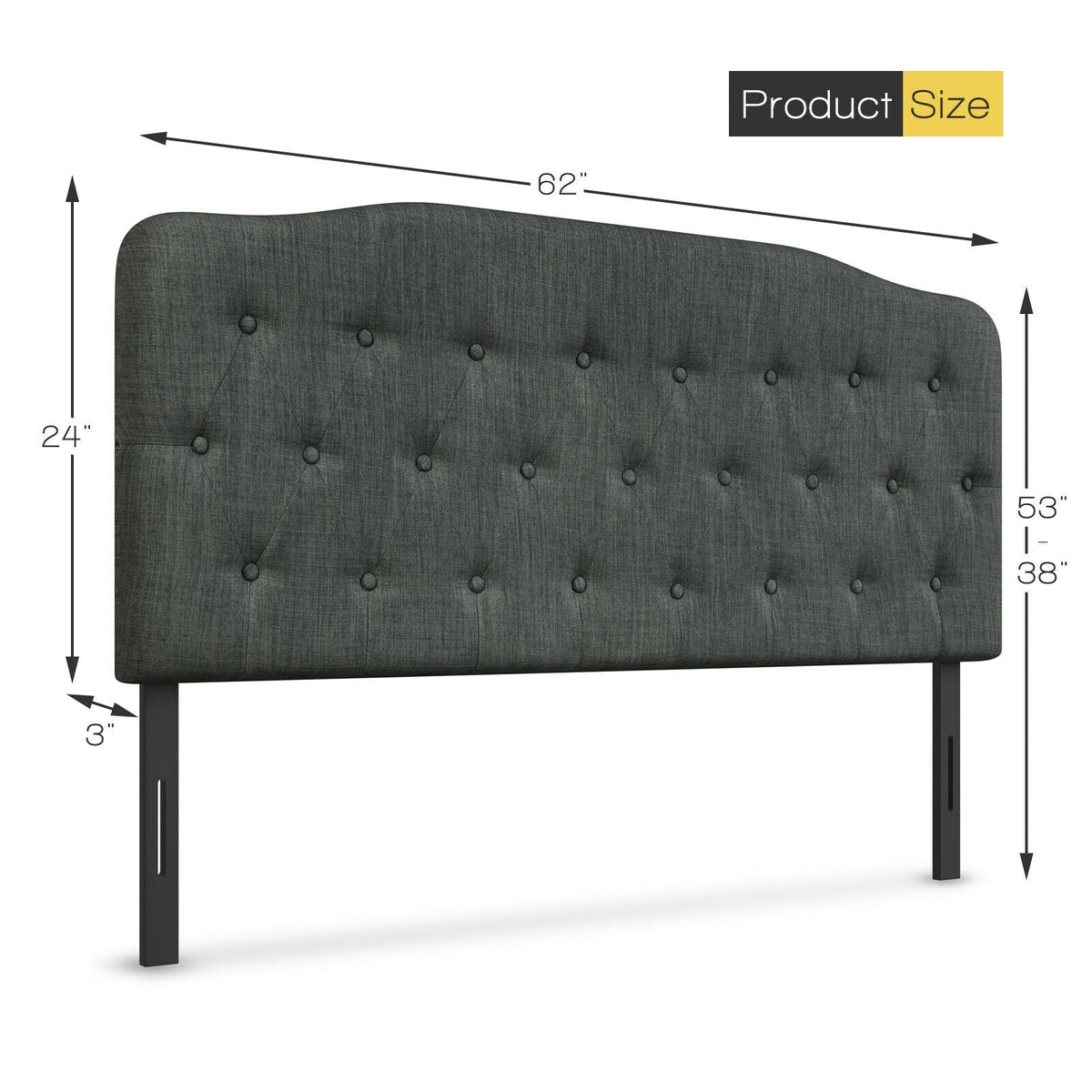 Queen Upholstered Headboard - Dark Grey Button Tufted 62"-Headboards-DECOROLALA