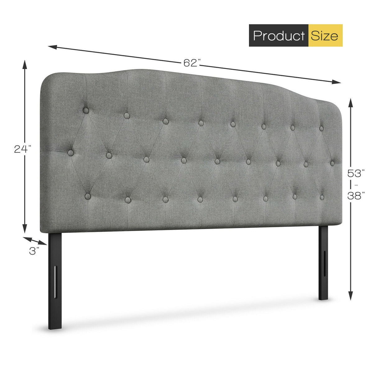 Queen Upholstered Headboard - Dark Grey Button Tufted 62"-Headboards-DECOROLALA