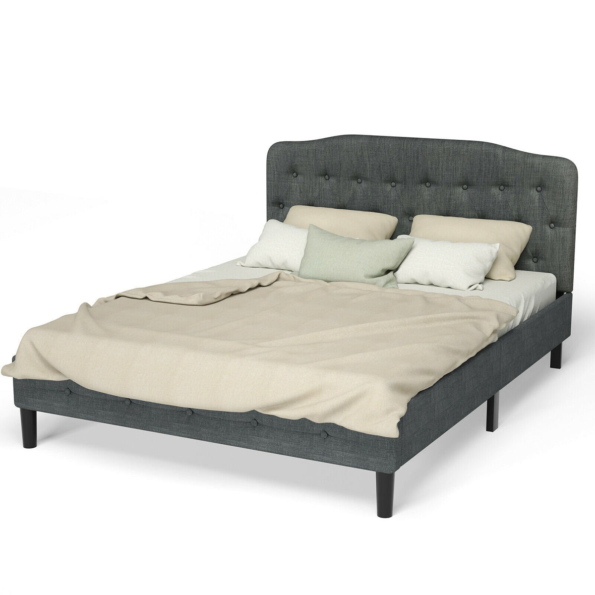 Queen Upholstered Headboard - Dark Grey Button Tufted 62"-Headboards-DECOROLALA