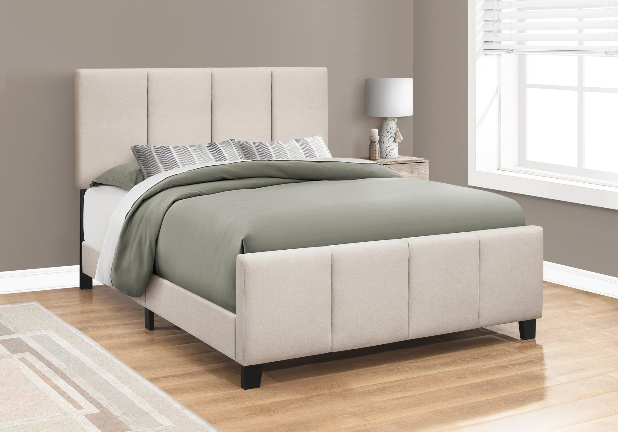 Queen Upholstered Platform Bed Grey Linen-Bed-DECOROLALA
