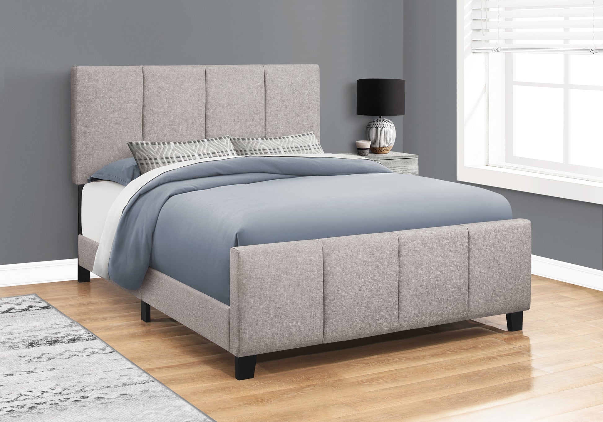 Queen Upholstered Platform Bed Grey Linen-Bed-DECOROLALA