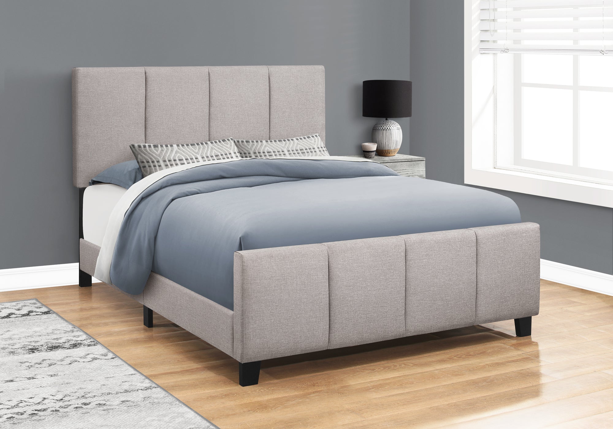 Queen Upholstered Platform Bed Grey Linen-Bed-DECOROLALA
