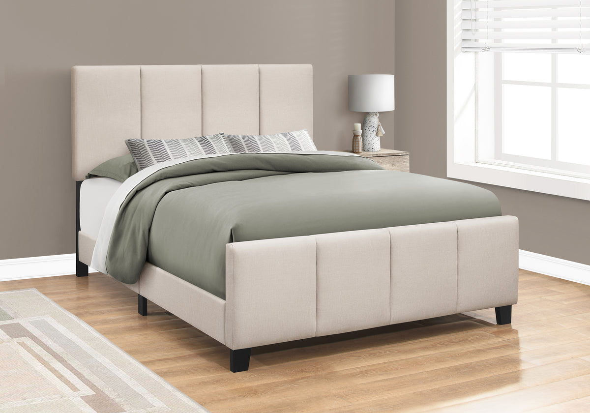 Queen Upholstered Platform Bed Grey Linen-Beds & Bed Frames-DECOROLALA