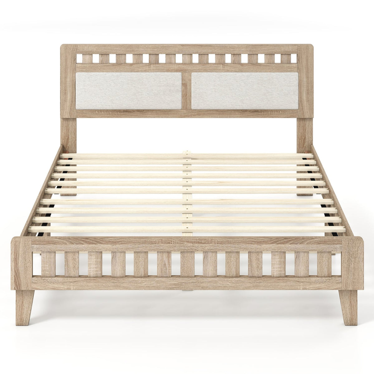 Queen Wood Bed Frame with Upholstered Headboard-Natural-Simple Bed Frame-DECOROLALA
