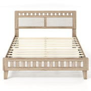 Queen Wood Bed Frame with Upholstered Headboard-Natural-Simple Bed Frame-DECOROLALA