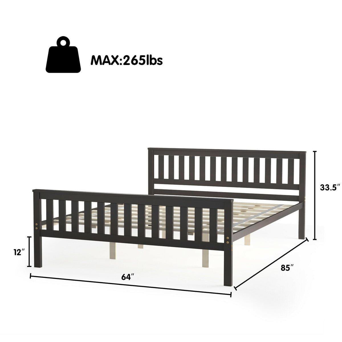 Queen Wood Platform Bed with Headboard-Simple Bed Frame-DECOROLALA