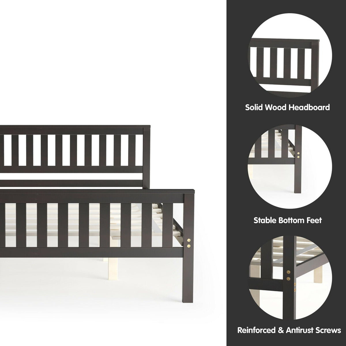 Queen Wood Platform Bed with Headboard-Simple Bed Frame-DECOROLALA