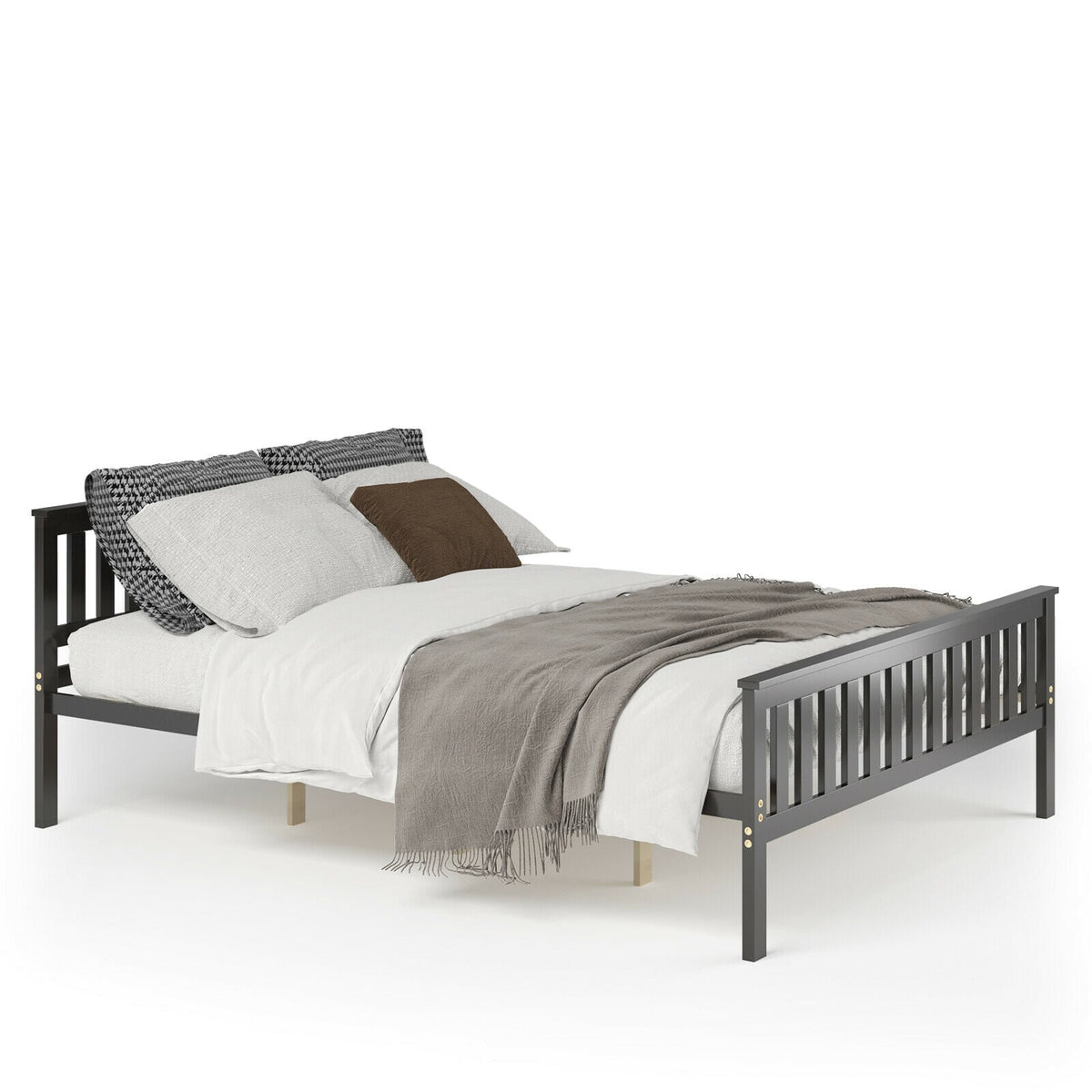 Queen Wood Platform Bed with Headboard-Simple Bed Frame-DECOROLALA