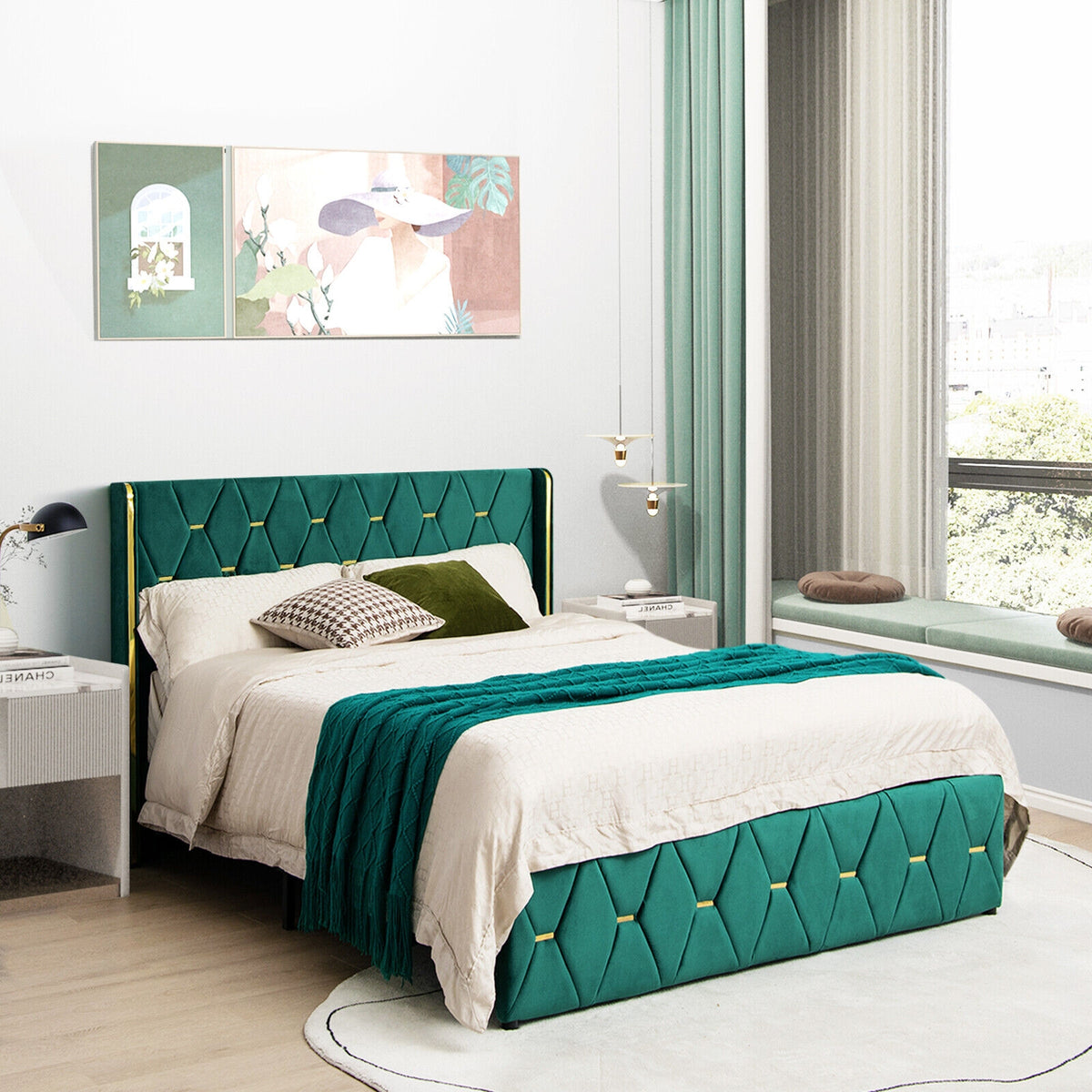 Queen/Full Size Upholstered Platform Bed Frame with Adjustable Headboard-Full Size-Simple Bed Frame-DECOROLALA