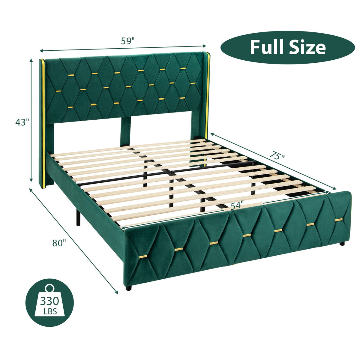 Queen/Full Size Upholstered Platform Bed Frame with Adjustable Headboard-Full Size-Simple Bed Frame-DECOROLALA