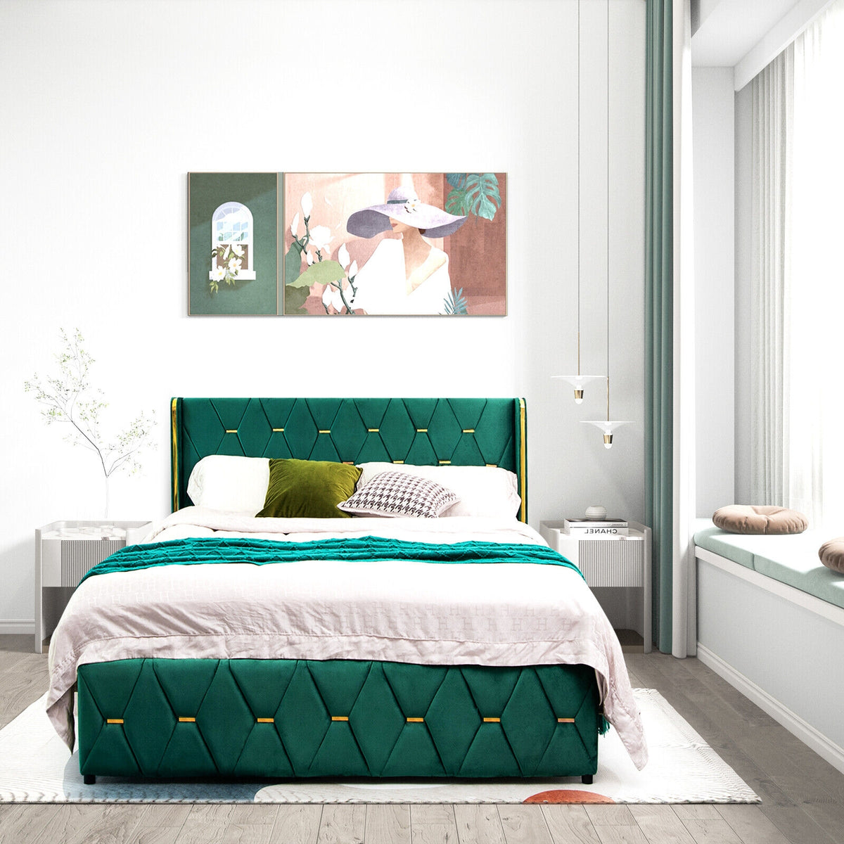 Queen/Full Size Upholstered Platform Bed Frame with Adjustable Headboard-Full Size-Simple Bed Frame-DECOROLALA