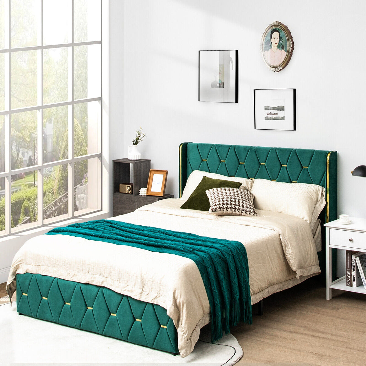 Queen/Full Size Upholstered Platform Bed Frame with Adjustable Headboard-Full Size-Simple Bed Frame-DECOROLALA