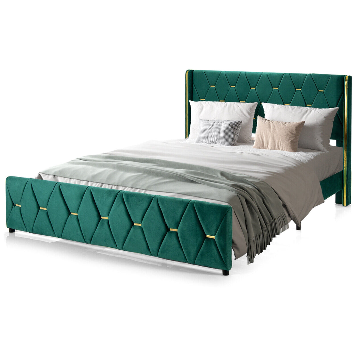 Queen/Full Size Upholstered Platform Bed Frame with Adjustable Headboard-Full Size-Simple Bed Frame-DECOROLALA