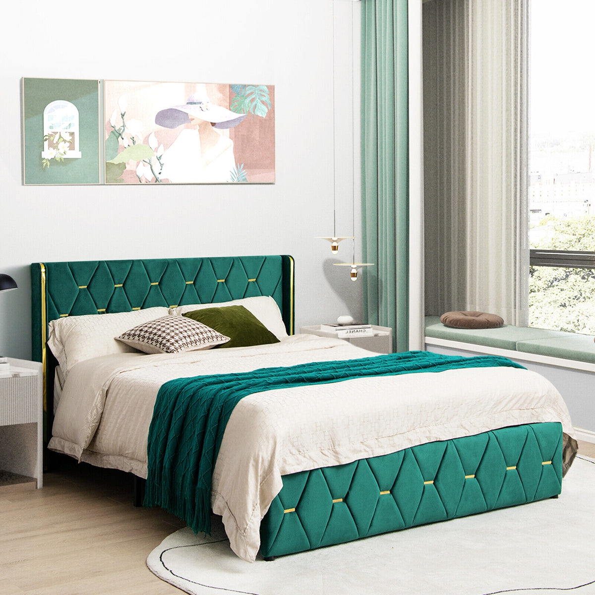 Queen/Full Size Upholstered Platform Bed Frame with Adjustable Headboard-Queen Size-Simple Bed Frame-DECOROLALA