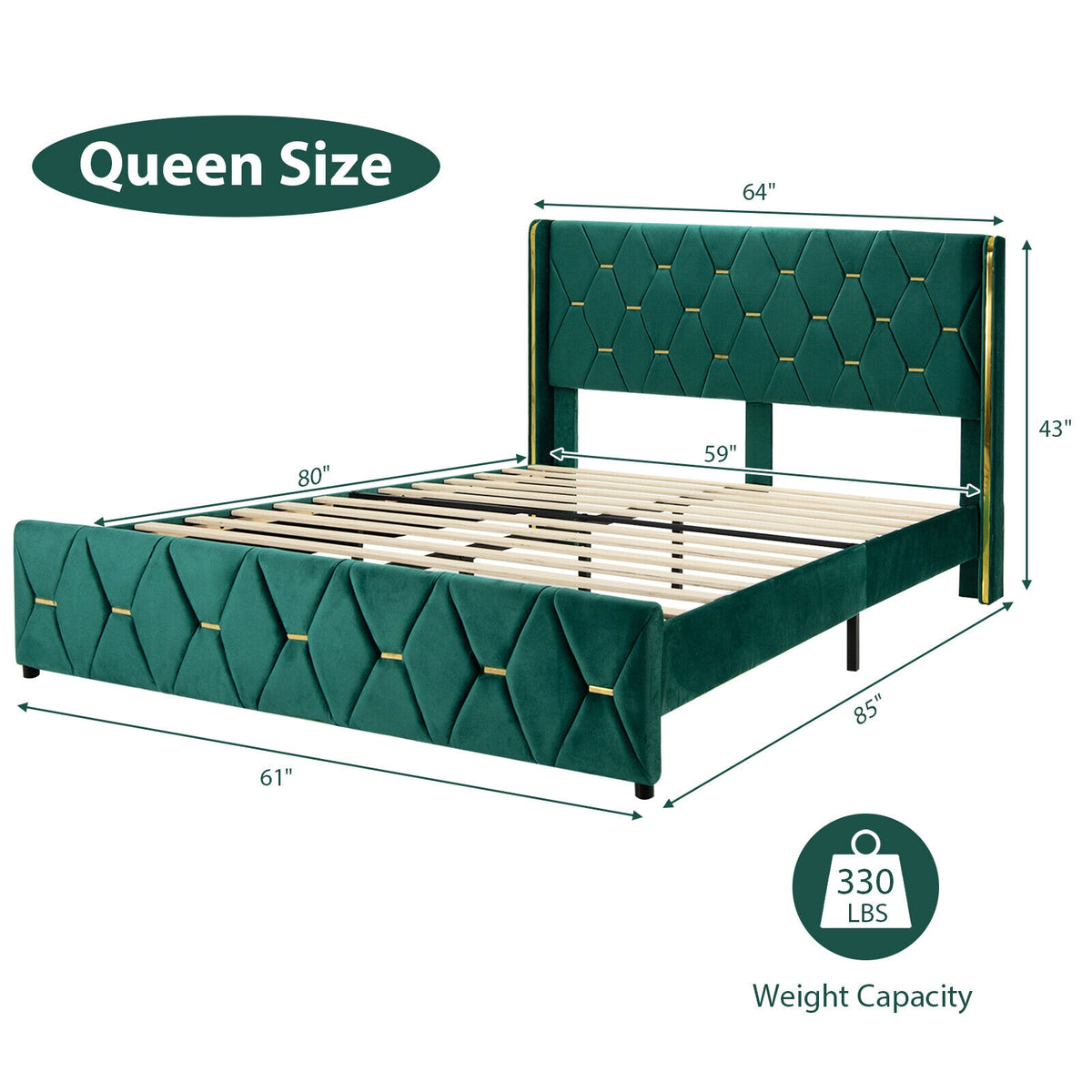 Queen/Full Size Upholstered Platform Bed Frame with Adjustable Headboard-Queen Size-Simple Bed Frame-DECOROLALA