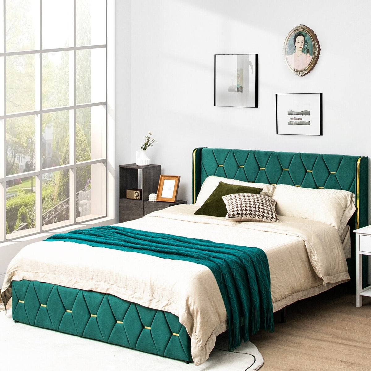 Queen/Full Size Upholstered Platform Bed Frame with Adjustable Headboard-Queen Size-Simple Bed Frame-DECOROLALA