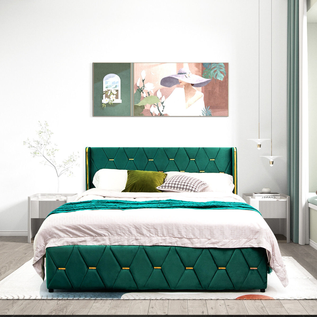 Queen/Full Size Upholstered Platform Bed Frame with Adjustable Headboard-Queen Size-Simple Bed Frame-DECOROLALA