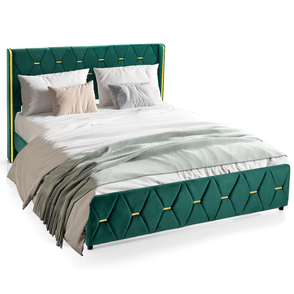 Queen/Full Size Upholstered Platform Bed Frame with Adjustable Headboard-Queen Size-Simple Bed Frame-DECOROLALA