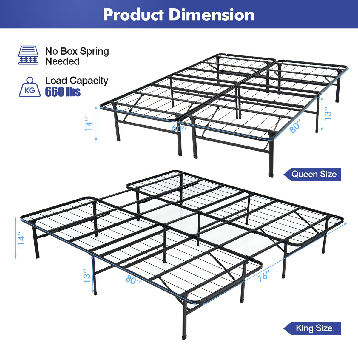 Queen/King Size Folding Steel Platform Bed Frame for Kids and Adults-King Size-Folding Beds-DECOROLALA