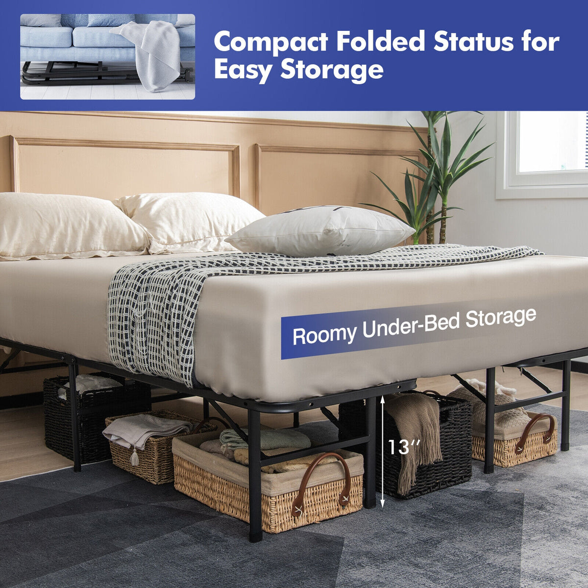 Queen/King Size Folding Steel Platform Bed Frame for Kids and Adults-King Size-Folding Beds-DECOROLALA