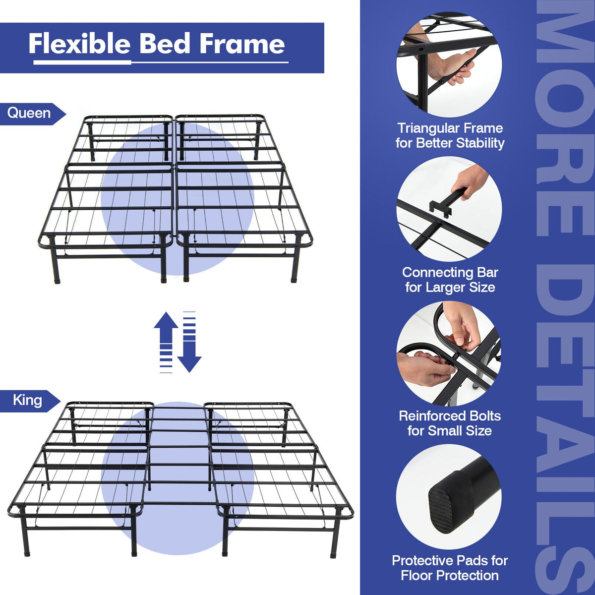 Queen/King Size Folding Steel Platform Bed Frame for Kids and Adults-King Size-Folding Beds-DECOROLALA