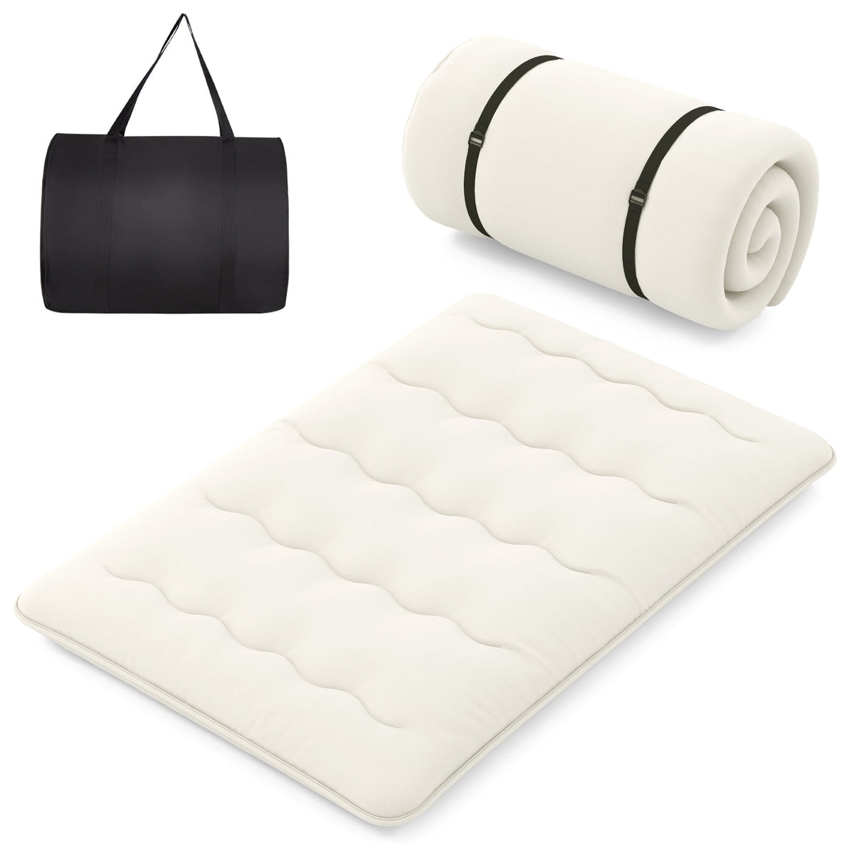 Queen/King/Twin/Full Futon Mattress Floor Sleeping Pad with Washable Cover Beige-Full Size-Mattresses-DECOROLALA
