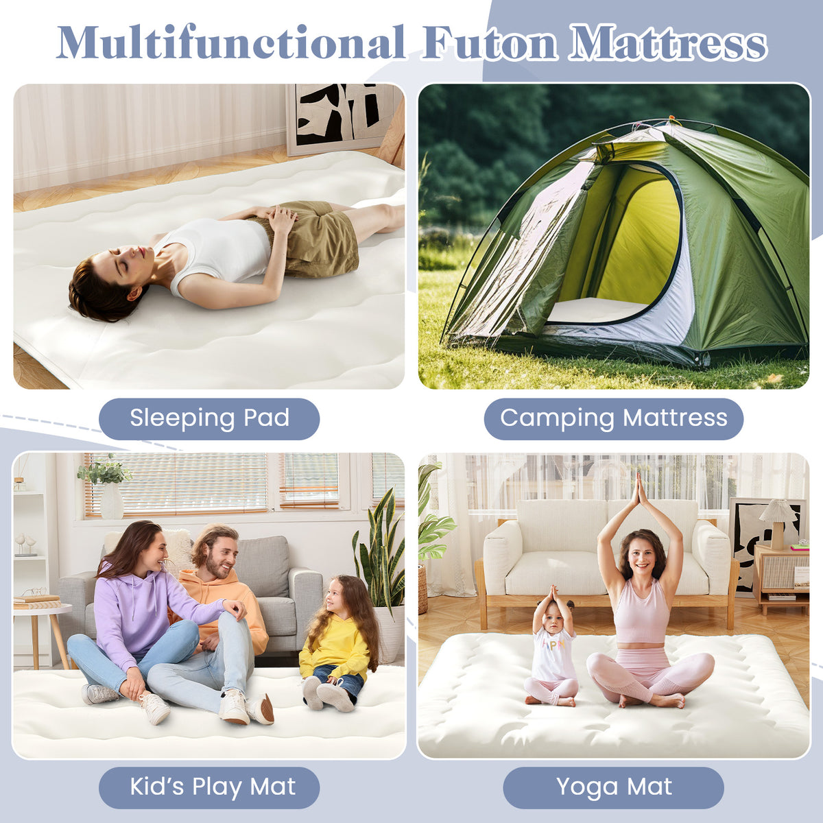 Queen/King/Twin/Full Futon Mattress Floor Sleeping Pad with Washable Cover Beige-King Size-Mattresses-DECOROLALA