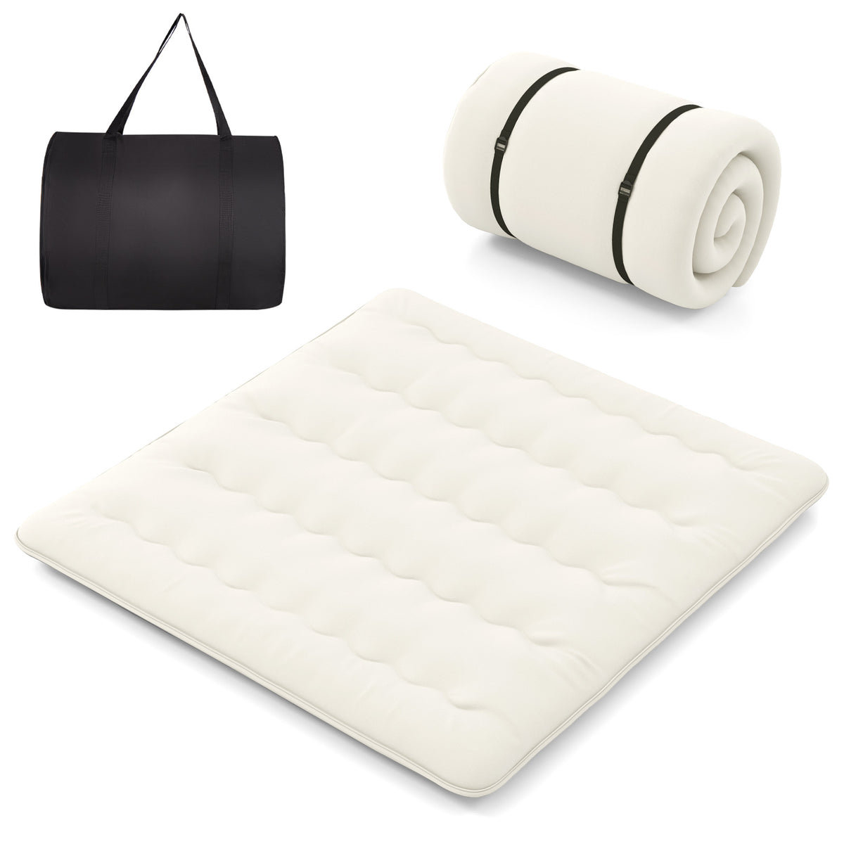 Queen/King/Twin/Full Futon Mattress Floor Sleeping Pad with Washable Cover Beige-King Size-Mattresses-DECOROLALA